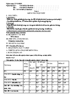 Giáo án Vật lý Lớp 8 - Tiết 9 Kiểm tra 1 tiết - Năm học 2019-2020